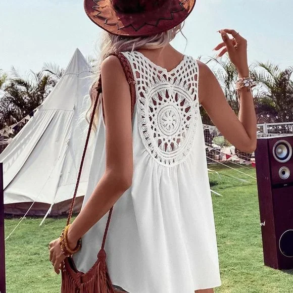 Boho Crochet detailed Sleeveless Blouse - Picture 4 of 4